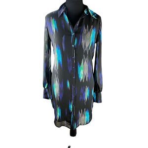 Kirna Zabete target Medium Printed Button Front Chiffon Shirt Dress sheer sleeve